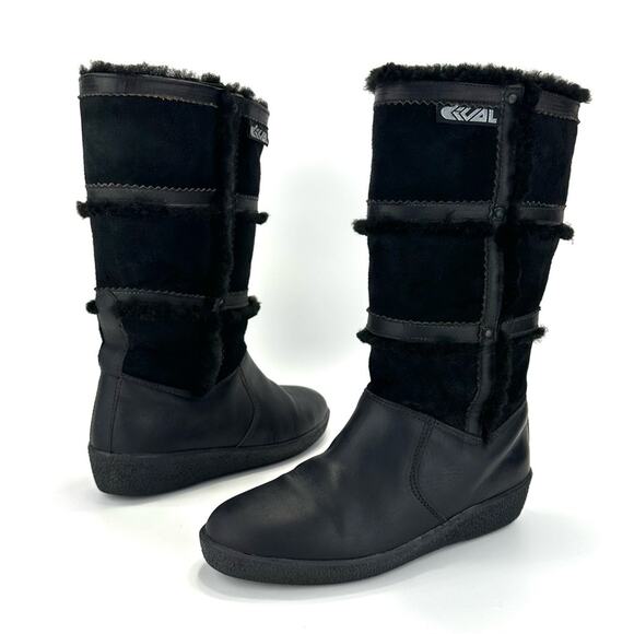 Dival Italy Elisa Black Winter Boot Sz 8 Leather Wool Lining Low Wedge Mid-Calf - Picture 15 of 15